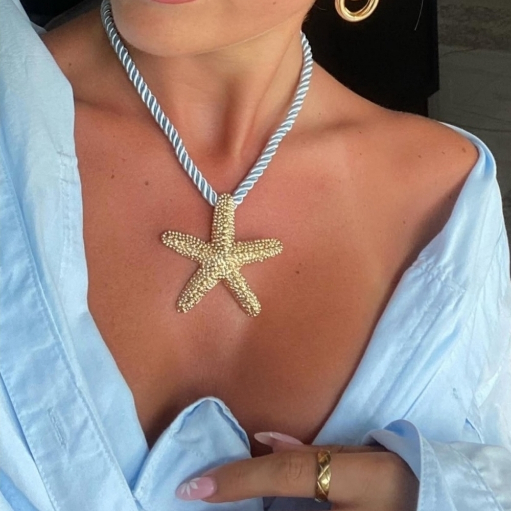 💙▪️House of Harlow ▪️1960 Gold Starfish Chunky Mermaidcore Coastal Necklace